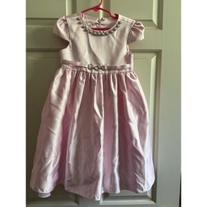 American Princess Pink Satin Party Dress Size 5 Pearls Rhinestone Waistline